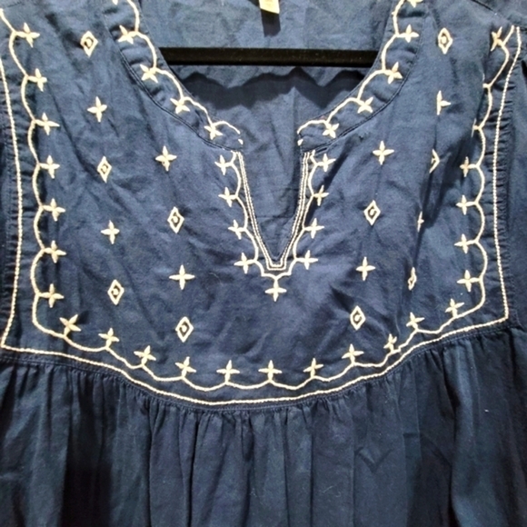 Size 20 Navy Blue Embroidered Tassle Sleeve V Neck Blouse - Picture 4 of 6